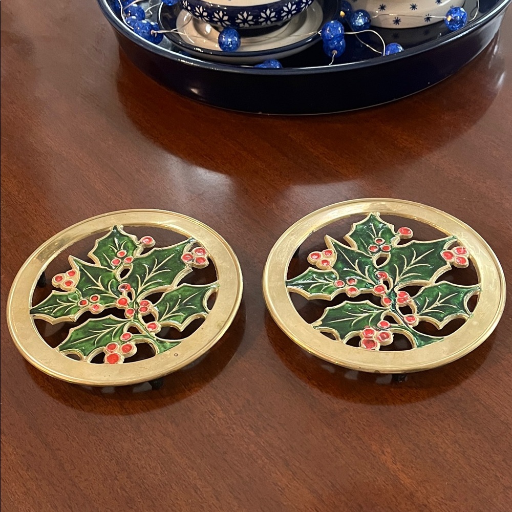 Vintage Holly Brass Trivets